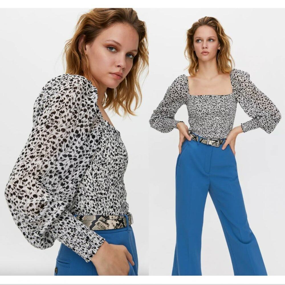Aritzia Little Moon Gimlet Smocked Floral Blouse